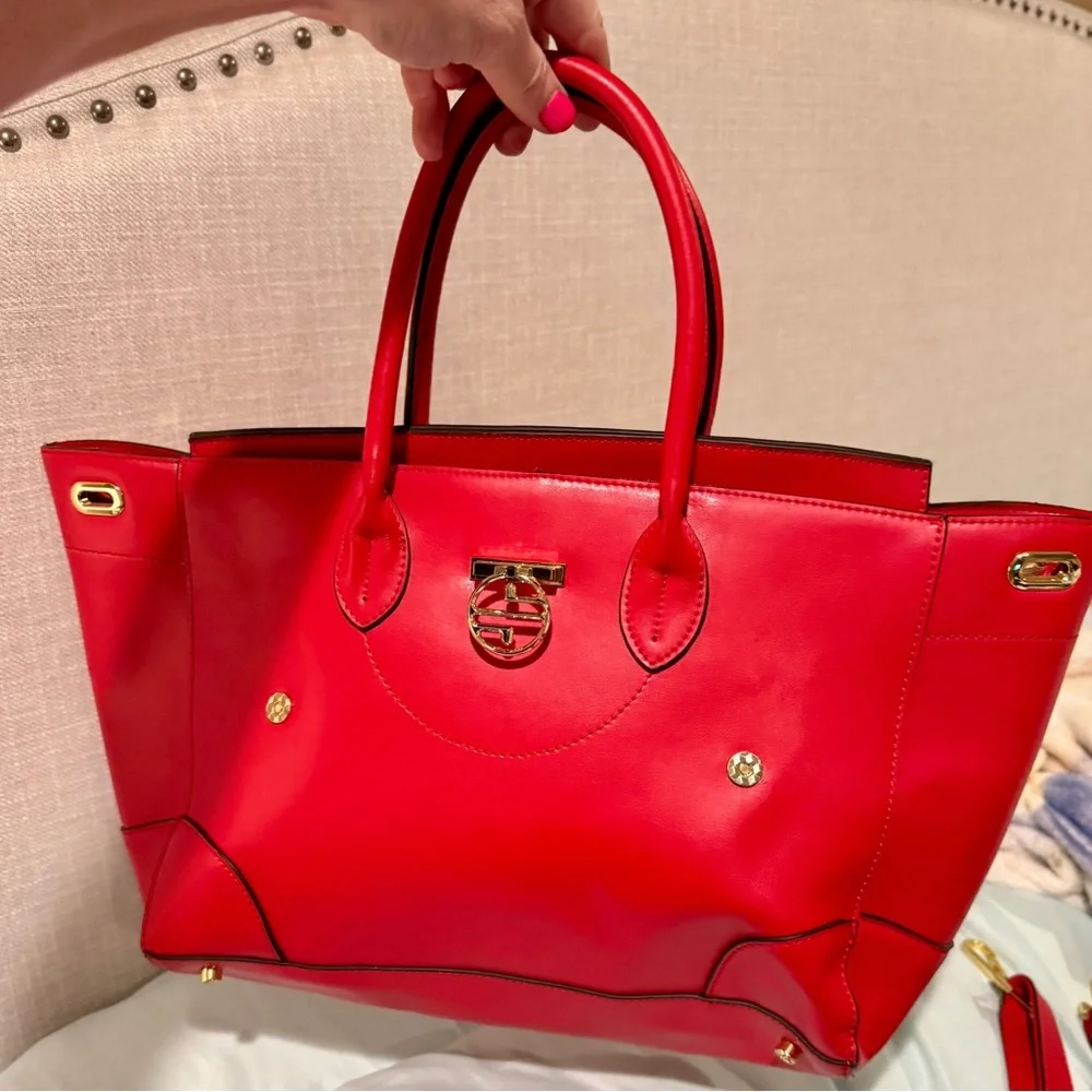 Vintage! Segolene Paris Red Leather Satchel, Large, Dust Bag Included, NWT - Picture 2 of 11